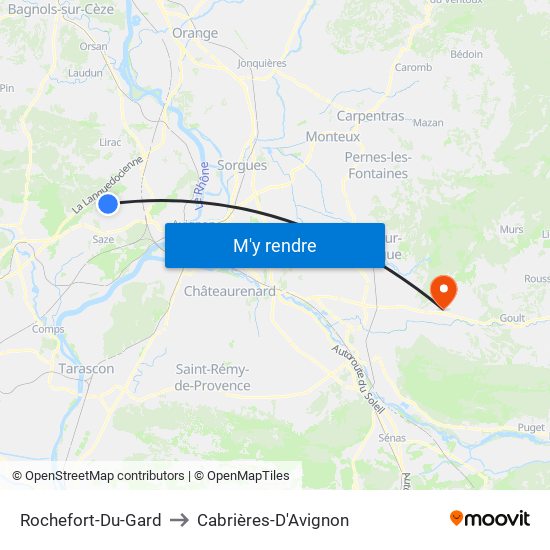 Rochefort-Du-Gard to Cabrières-D'Avignon map