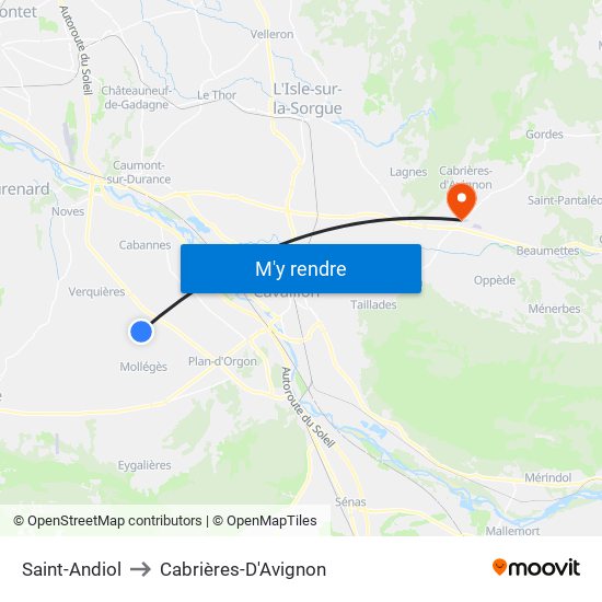Saint-Andiol to Cabrières-D'Avignon map