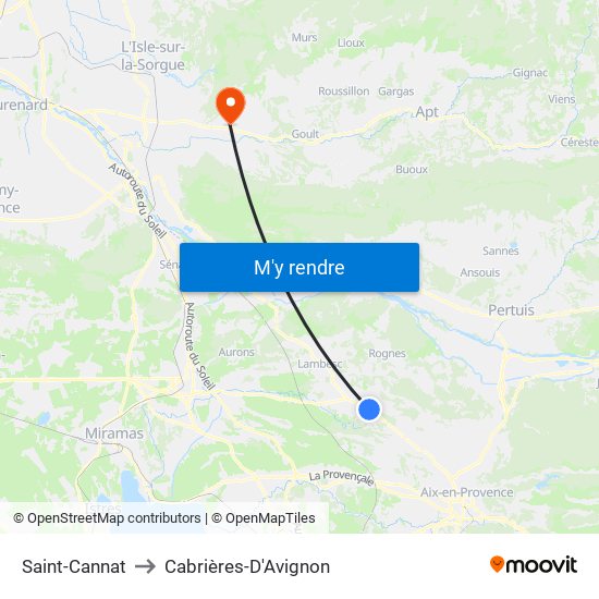 Saint-Cannat to Cabrières-D'Avignon map