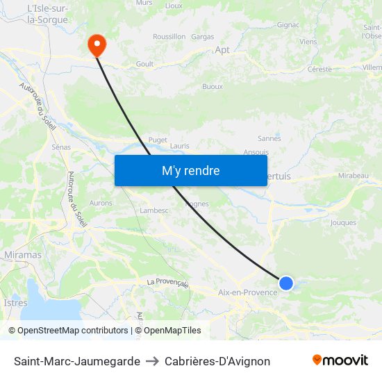 Saint-Marc-Jaumegarde to Cabrières-D'Avignon map