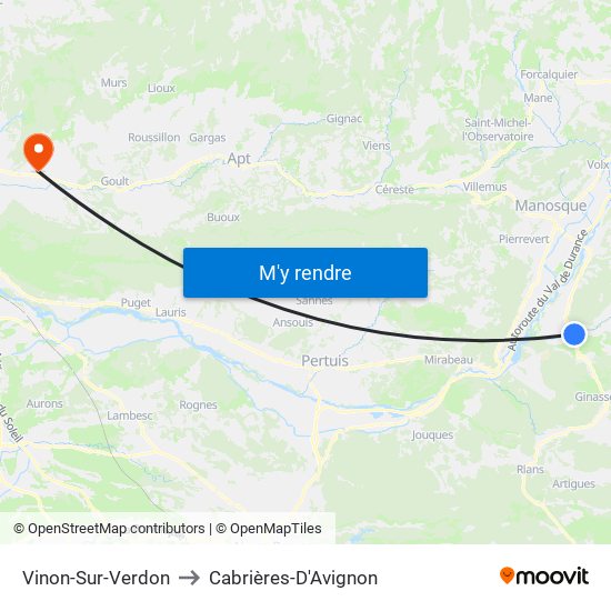 Vinon-Sur-Verdon to Cabrières-D'Avignon map