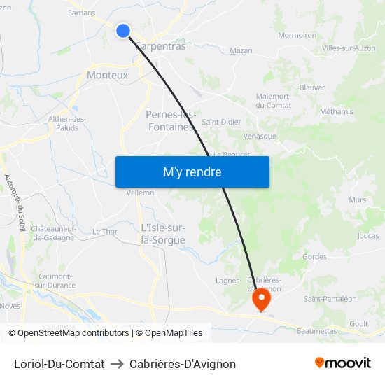 Loriol-Du-Comtat to Cabrières-D'Avignon map