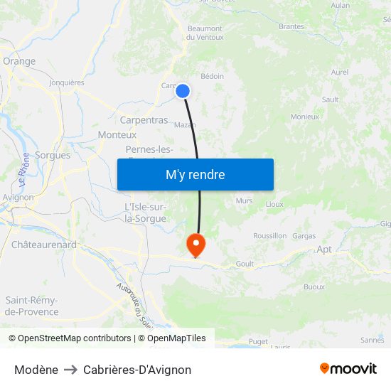 Modène to Cabrières-D'Avignon map