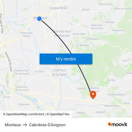 Monteux to Cabrières-D'Avignon map
