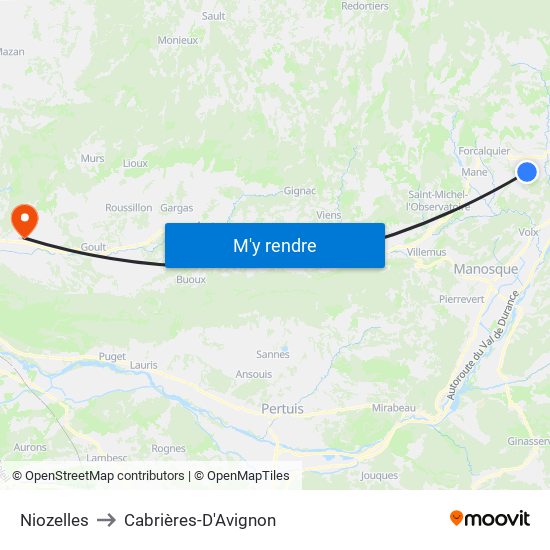 Niozelles to Cabrières-D'Avignon map