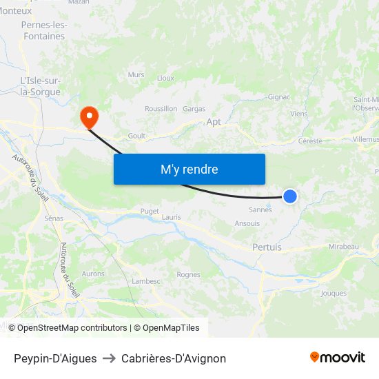 Peypin-D'Aigues to Cabrières-D'Avignon map