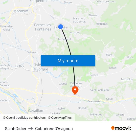 Saint-Didier to Cabrières-D'Avignon map