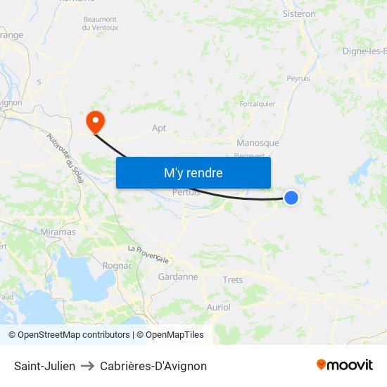 Saint-Julien to Cabrières-D'Avignon map