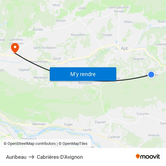 Auribeau to Cabrières-D'Avignon map
