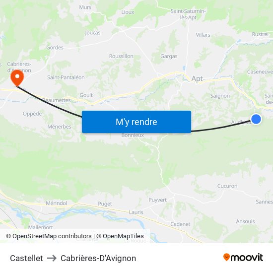 Castellet to Cabrières-D'Avignon map