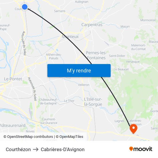 Courthézon to Cabrières-D'Avignon map
