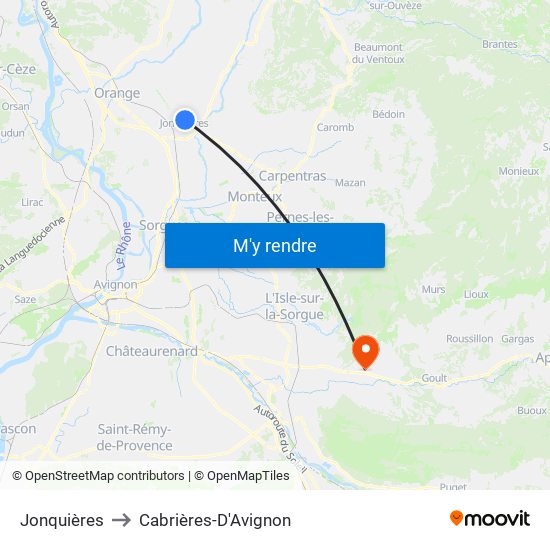 Jonquières to Cabrières-D'Avignon map