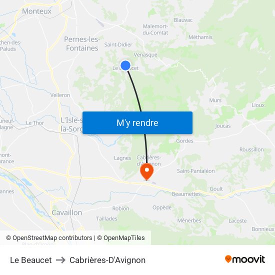 Le Beaucet to Cabrières-D'Avignon map