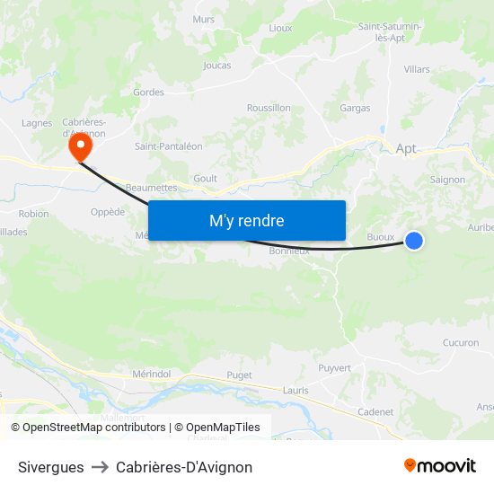 Sivergues to Cabrières-D'Avignon map