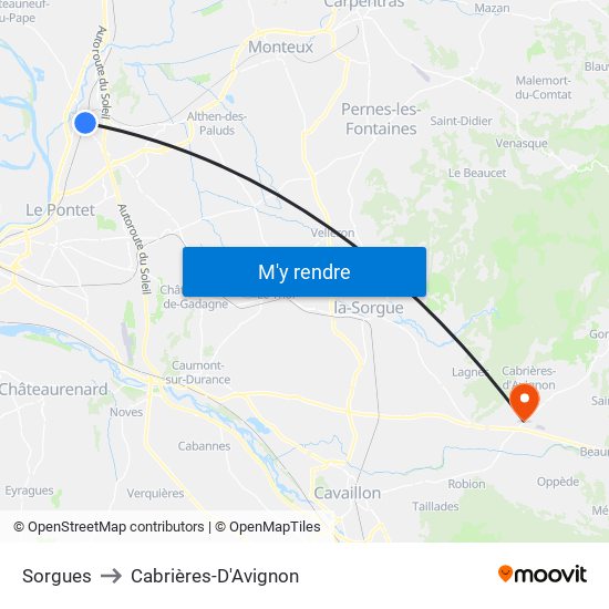 Sorgues to Cabrières-D'Avignon map