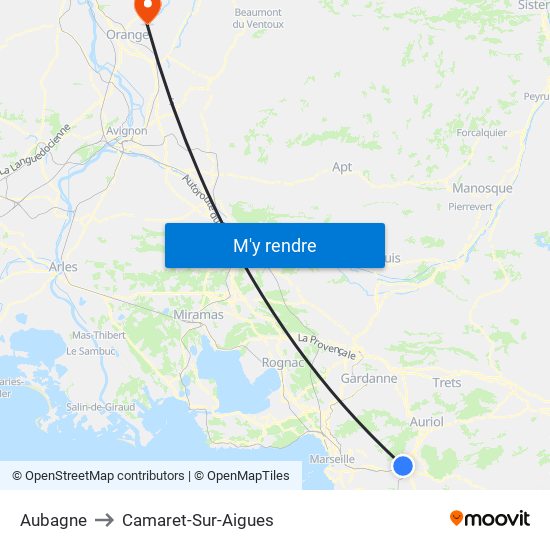 Aubagne to Camaret-Sur-Aigues map
