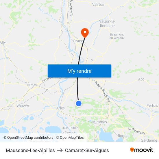 Maussane-Les-Alpilles to Camaret-Sur-Aigues map
