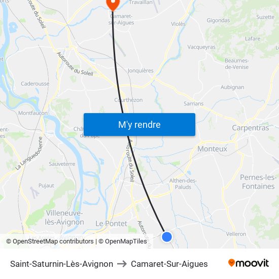 Saint-Saturnin-Lès-Avignon to Camaret-Sur-Aigues map