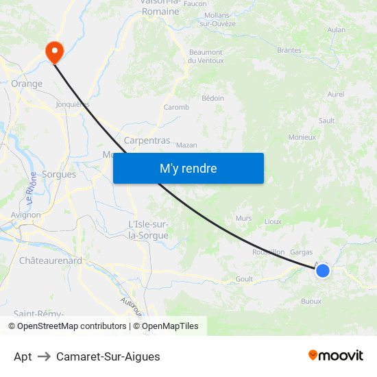 Apt to Camaret-Sur-Aigues map