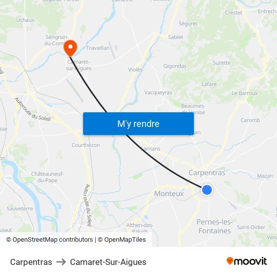 Carpentras to Camaret-Sur-Aigues map