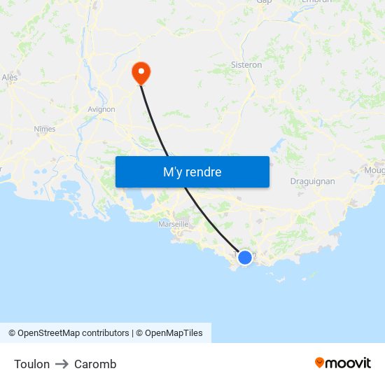 Toulon to Caromb map