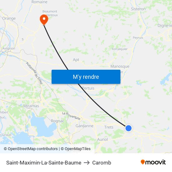Saint-Maximin-La-Sainte-Baume to Caromb map