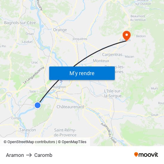 Aramon to Caromb map