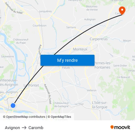 Avignon to Caromb map