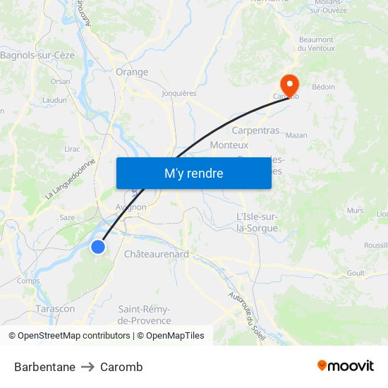 Barbentane to Caromb map