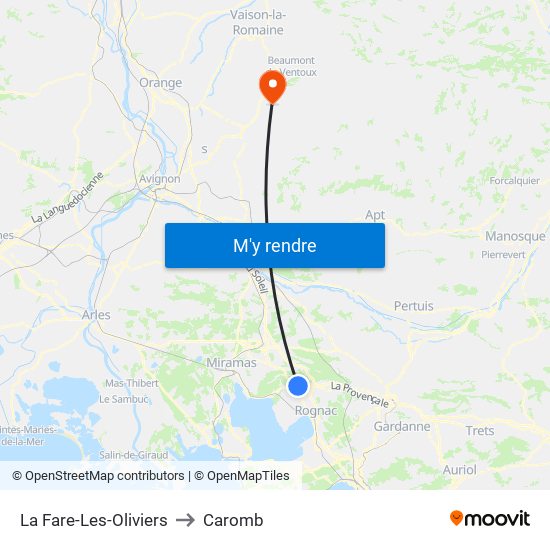 La Fare-Les-Oliviers to Caromb map