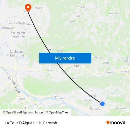 La Tour-D'Aigues to Caromb map