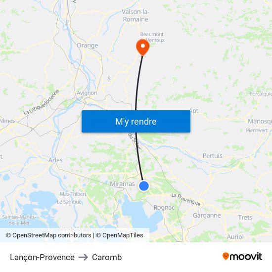 Lançon-Provence to Caromb map
