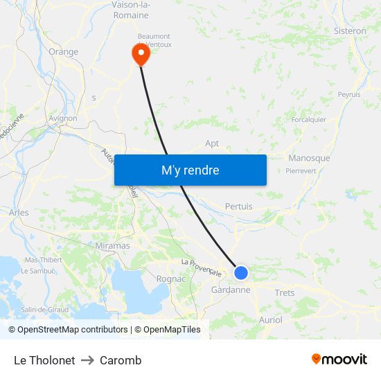 Le Tholonet to Caromb map