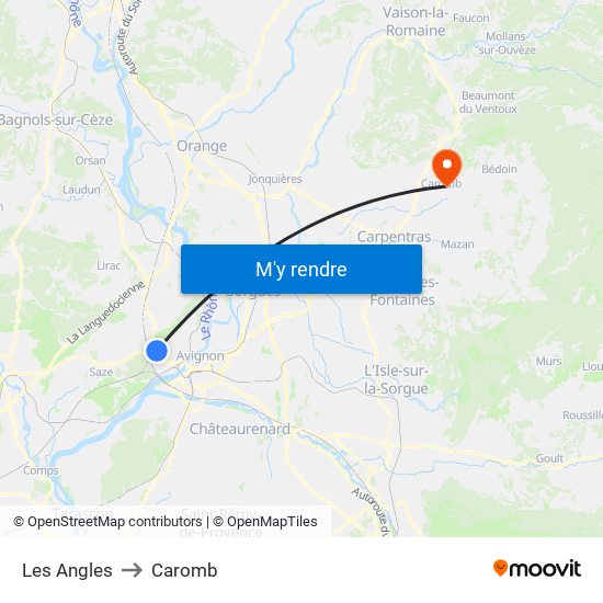 Les Angles to Caromb map