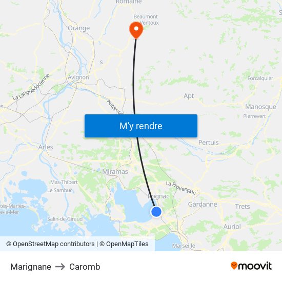 Marignane to Caromb map