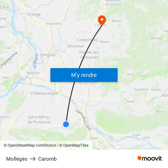 Mollégès to Caromb map