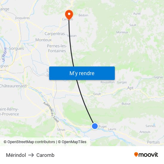 Mérindol to Caromb map