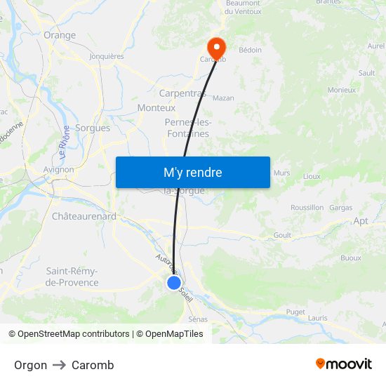Orgon to Caromb map