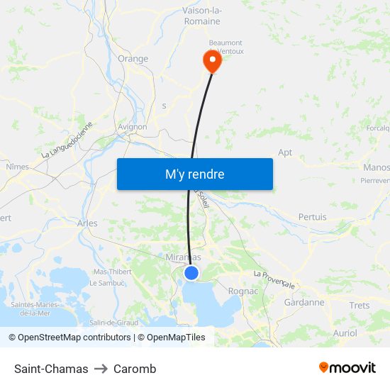 Saint-Chamas to Caromb map