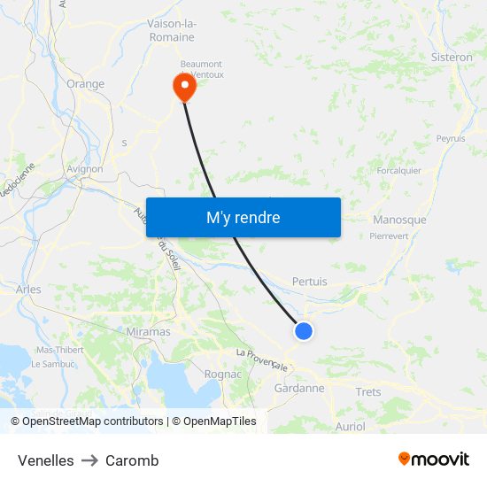 Venelles to Caromb map