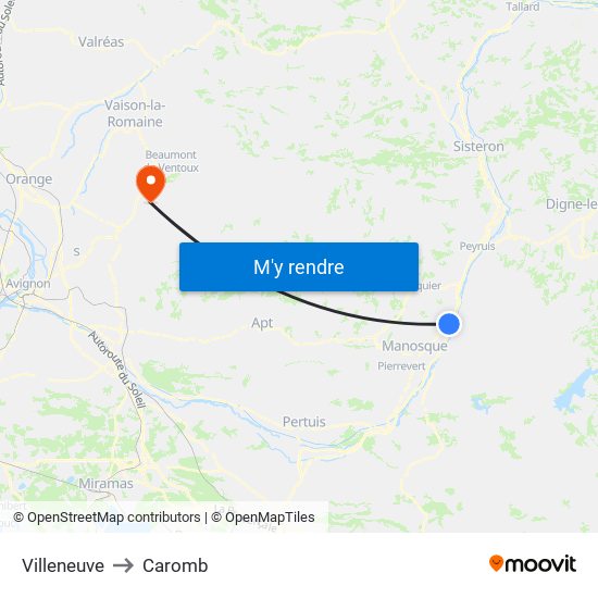 Villeneuve to Caromb map