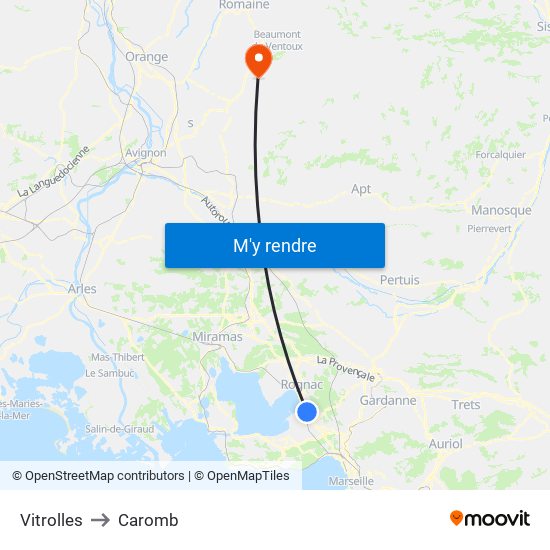 Vitrolles to Caromb map