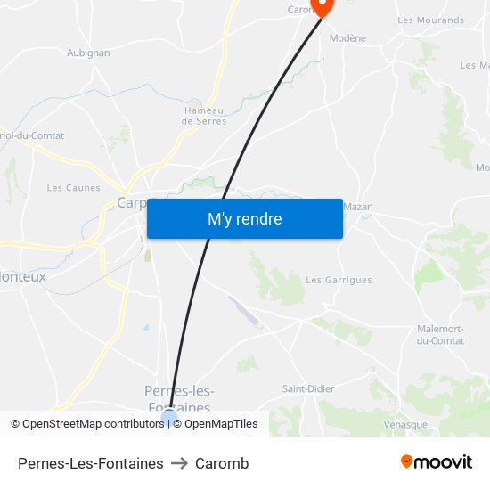 Pernes-Les-Fontaines to Caromb map