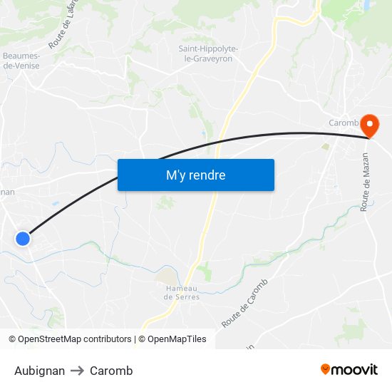 Aubignan to Caromb map