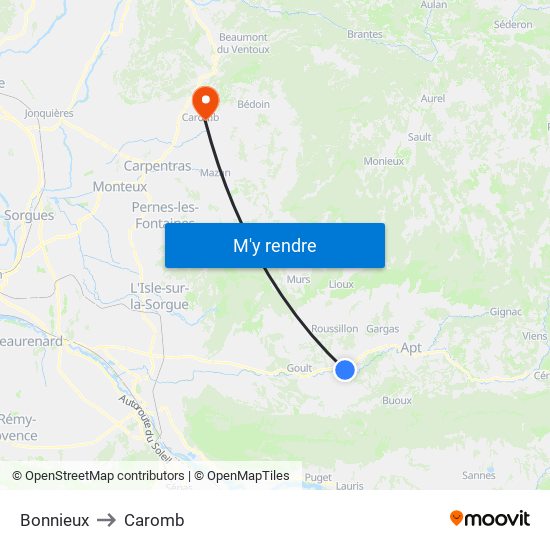 Bonnieux to Caromb map