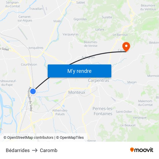 Bédarrides to Caromb map