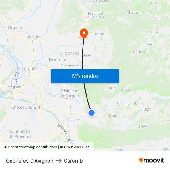 Cabrières-D'Avignon to Caromb map
