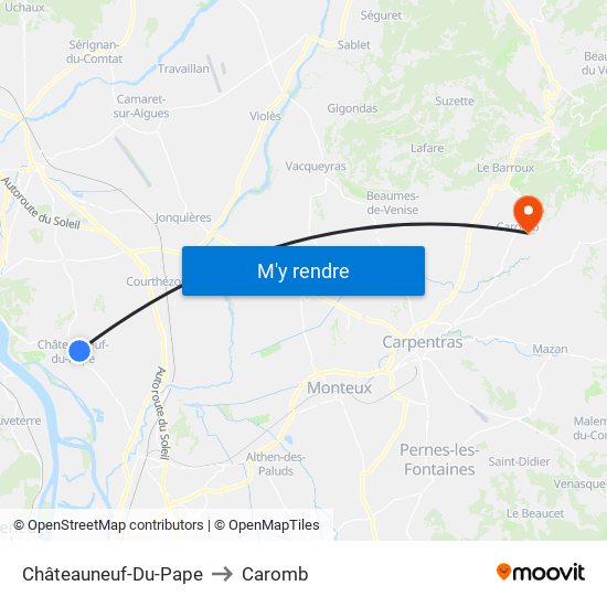 Châteauneuf-Du-Pape to Caromb map