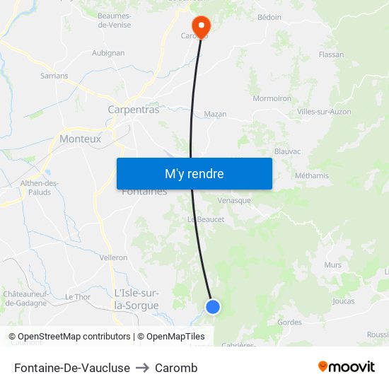 Fontaine-De-Vaucluse to Caromb map