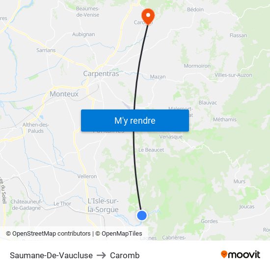 Saumane-De-Vaucluse to Caromb map